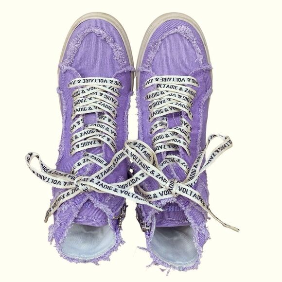 Zadig & Voltaire High Flash Purple/Lilac Canvas High Top Sneakers EU38/US 7-7.5 - Picture 11 of 16